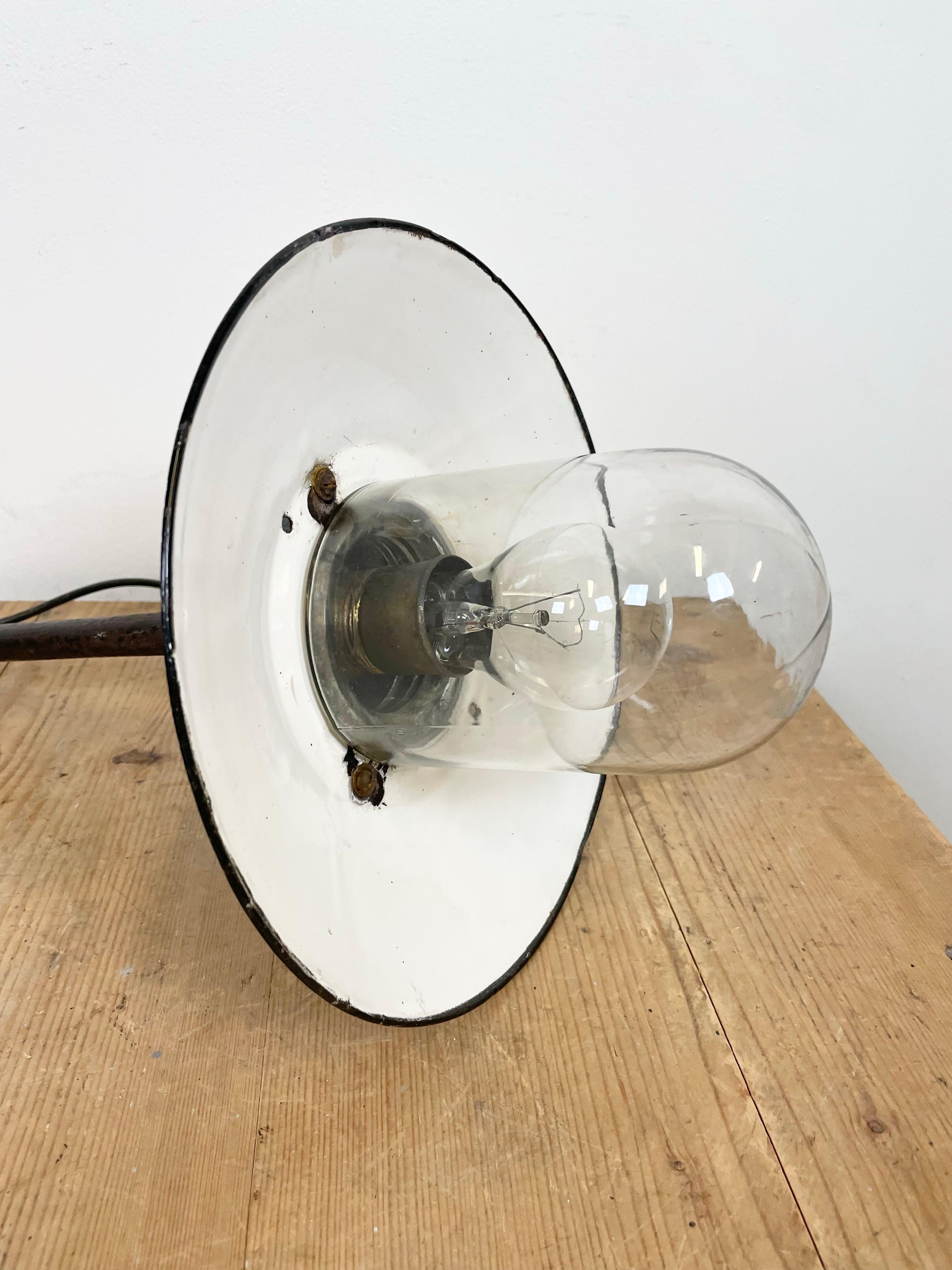 White Enamel and Cast Iron Industrial Pendant Light from Helo Leuchten, 1950s For Sale 9