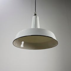 White Enamel and Cast Iron Industrial set of three Pendant Lights