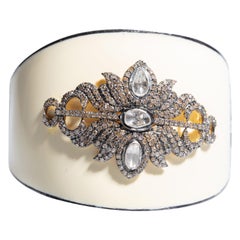 White Enamel and Diamond Cuff Bracelet