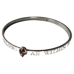 White Enamel Bangle Bracelet Diamond Garnet Heart
