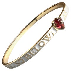 White Enamel Bangle Bracelet Garnet Heart Diamond J Dauphin