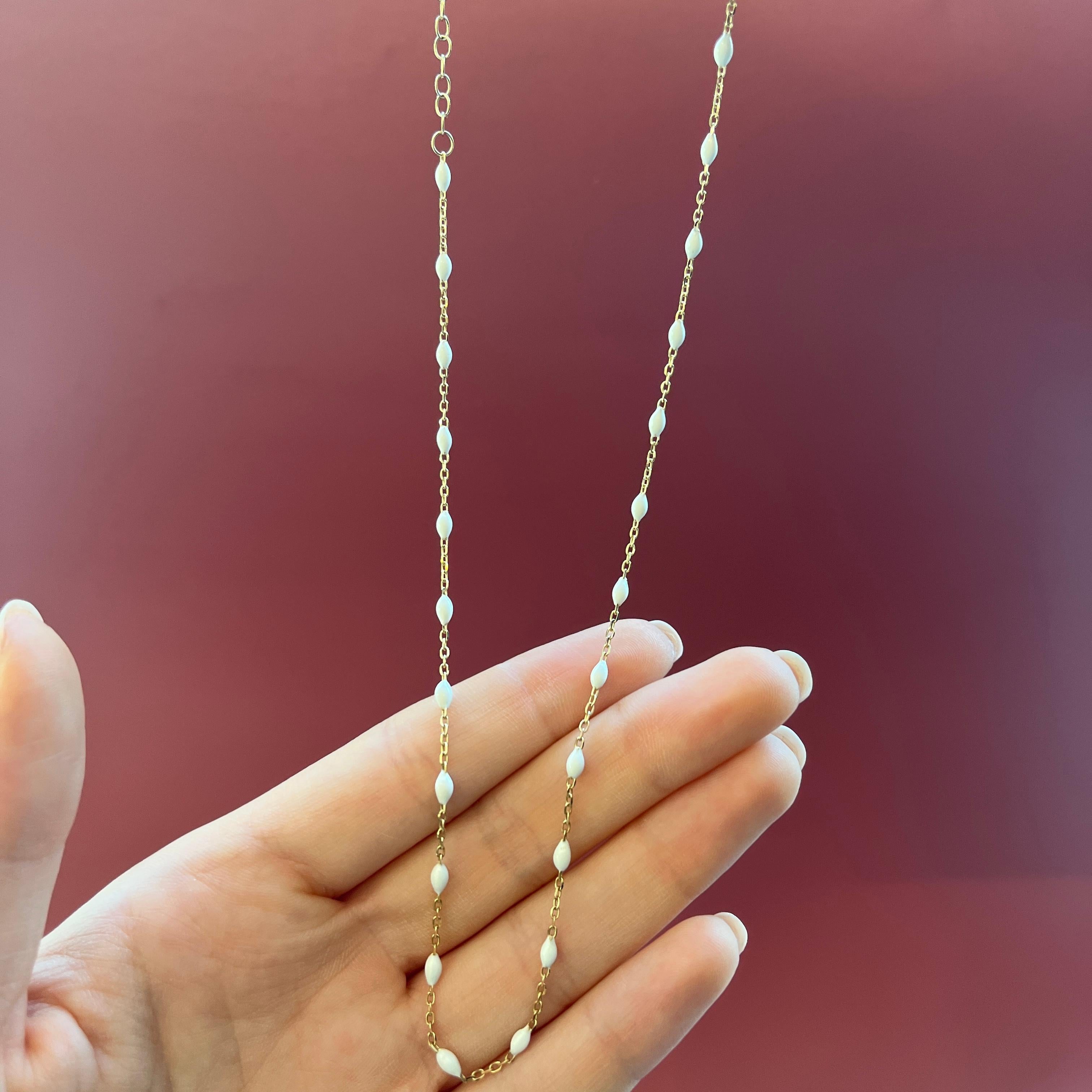 Weiß Emaille Perlen Dainty Kette Halskette 14K Gelbgold im Zustand „Neu“ in GREAT NECK, NY