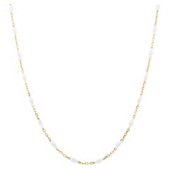 Weiß Emaille Perlen Dainty Kette Halskette 14K Gelbgold