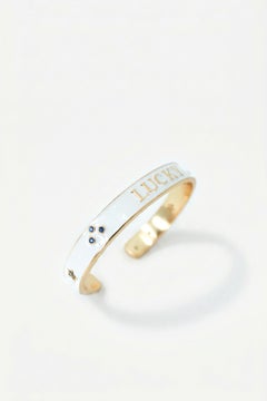White Enamel Cuff Blue Sapphire Bracelet Lucky Horseshoe Diamond J Dauphin