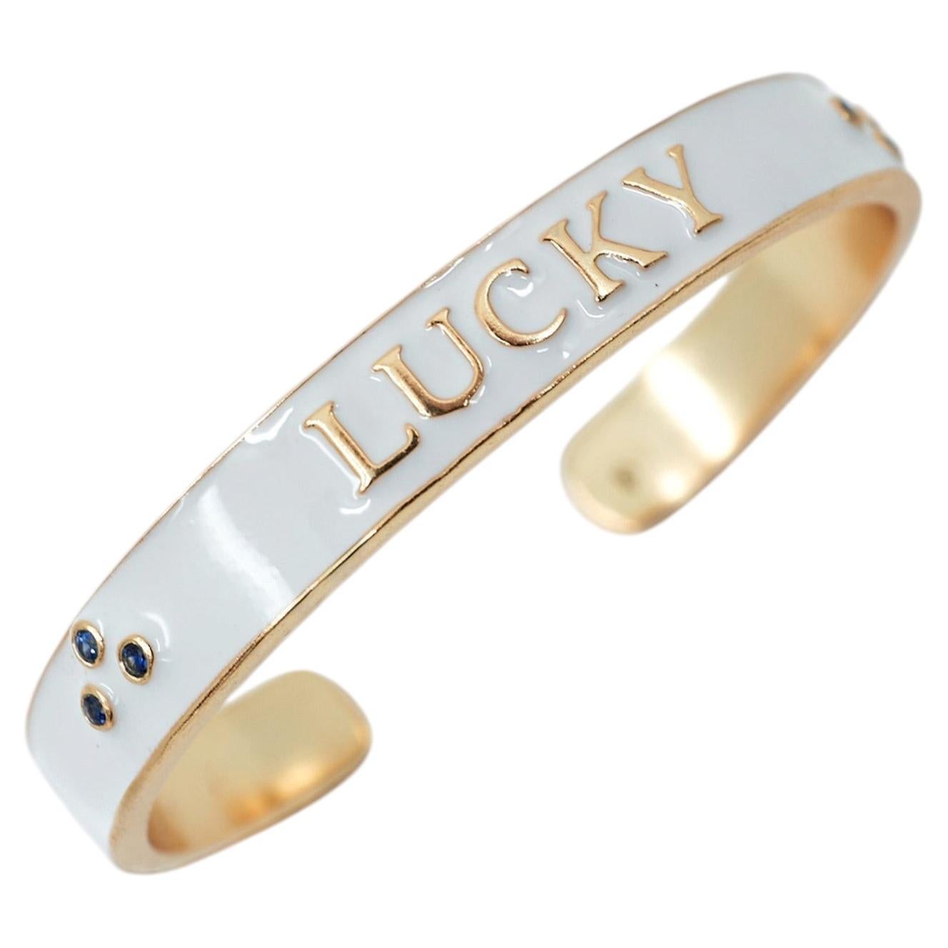 White Enamel Cuff Blue Sapphire Bracelet Lucky Horseshoe Diamond J Dauphin