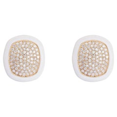 1.27ct Diamond, Turquoise & Enamel 14K Yellow Gold Stud Earrings