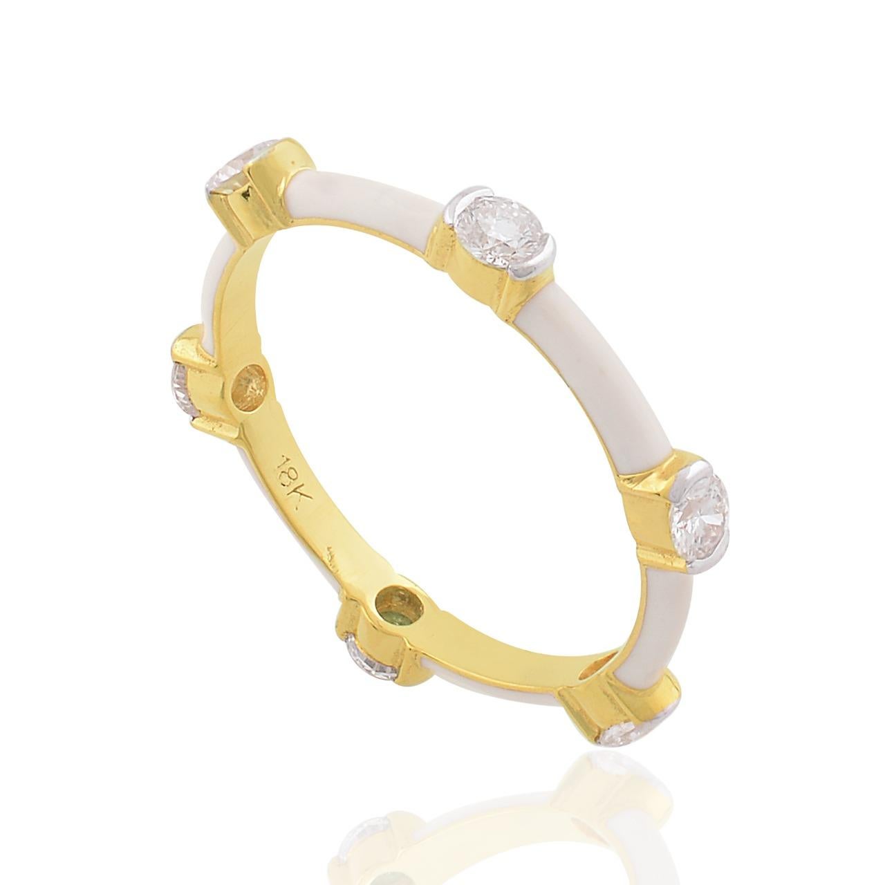 Mixed Cut White Enamel Diamond 14 Karat Gold Ring For Sale