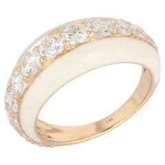 White Enamel Diamond 14K (or 18k upon request) Yellow Gold Band Ring
