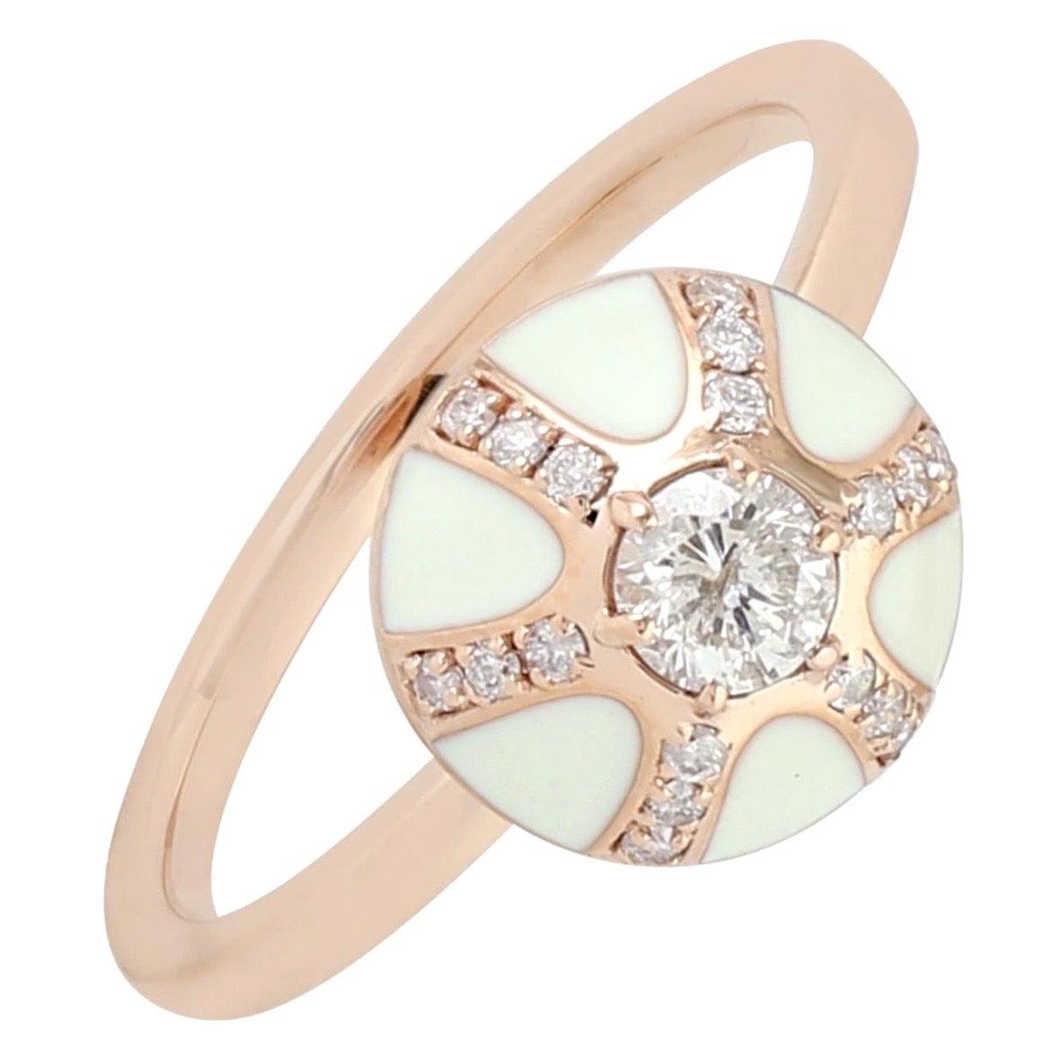 For Sale:  White Enamel Diamond 18 Karat Gold Ring 2