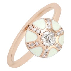 White Enamel Diamond 18 Karat Gold Ring