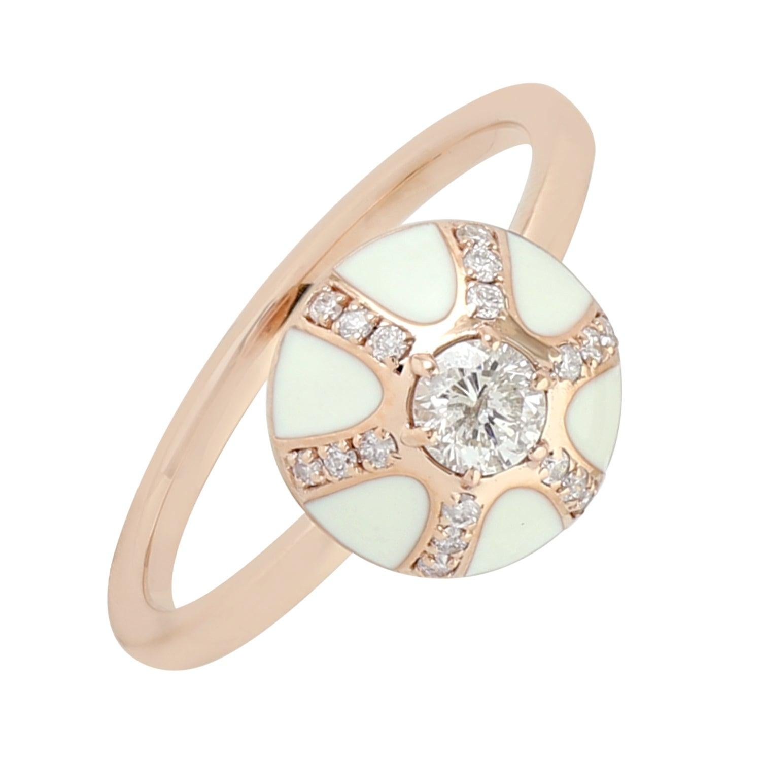For Sale:  White Enamel Diamond 18 Karat Gold Ring 4