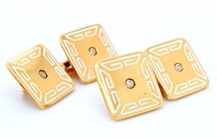 White Enamel, Diamond and Gold Cufflinks, Art Deco, 1920s