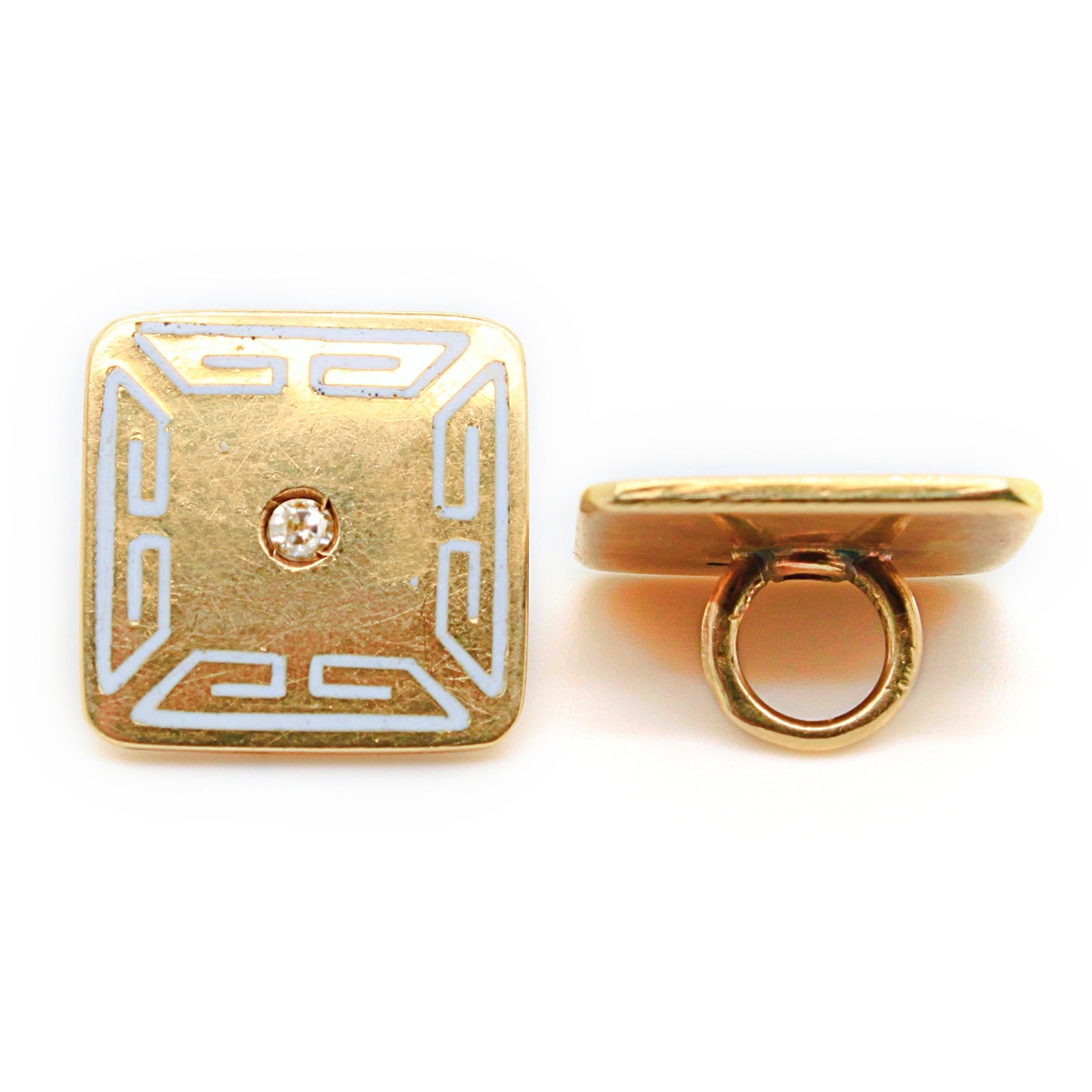 White Enamel, Diamond and Gold Cufflinks, Art Deco, 1920s For Sale 1