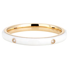 Weiß Emaille Diamant Eternity Ring Sz 6,5 14k Gelbgold Stacking Band Schmuck