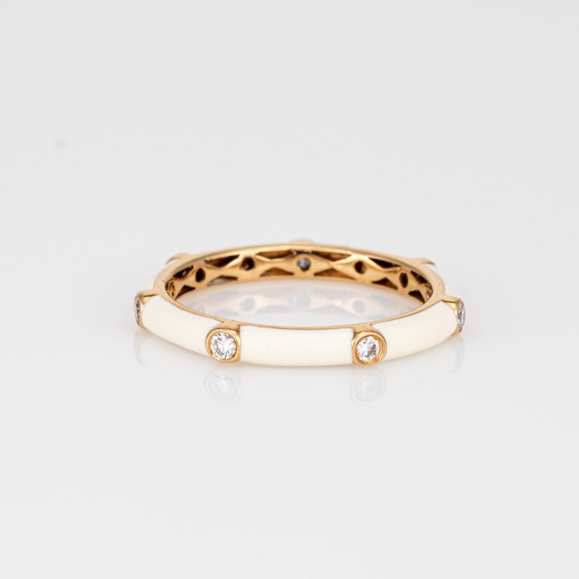 Modern White Enamel Diamond Ring 18k Yellow Gold Stacking Band Fine Jewelry For Sale