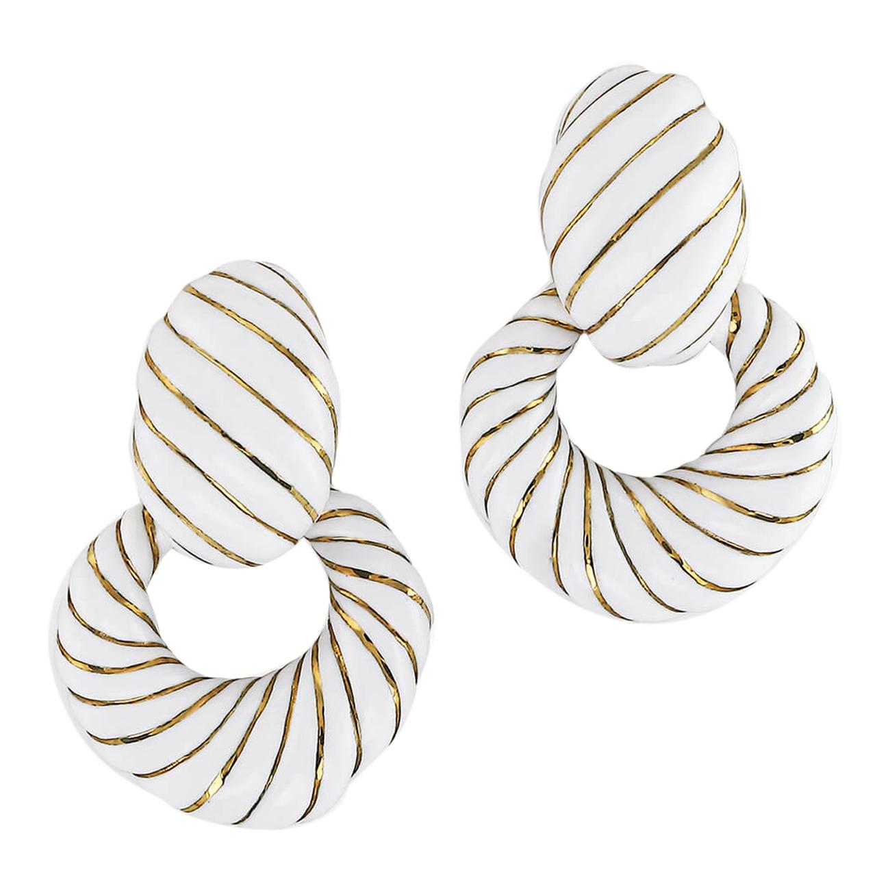 White Enamel Door Knocker Earrings by David Webb