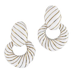 Retro White Enamel Door Knocker Earrings by David Webb