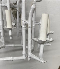 White Enamel Finish Bamboo Cage Chandelier, Designer Modern