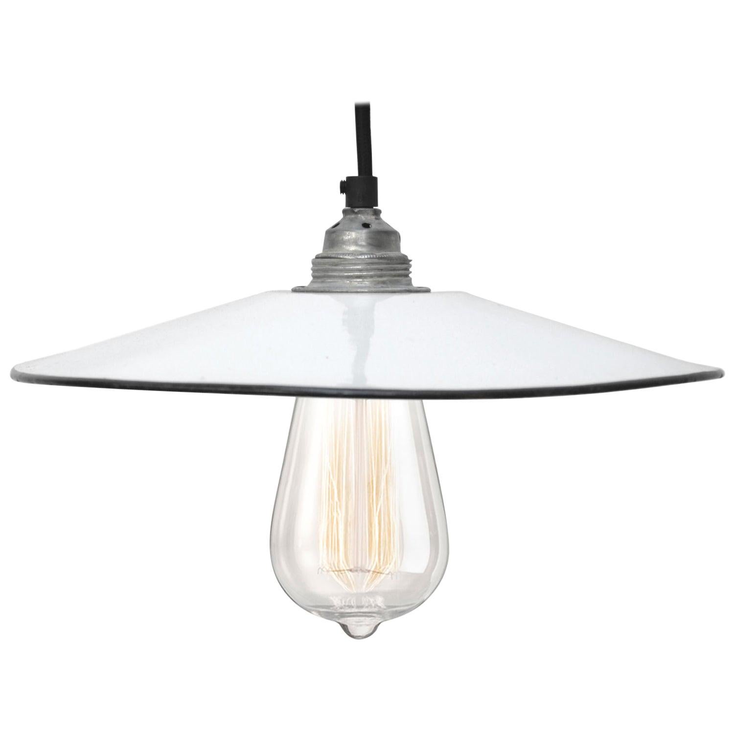 White Enamel French Vintage Industrial Pendant Light