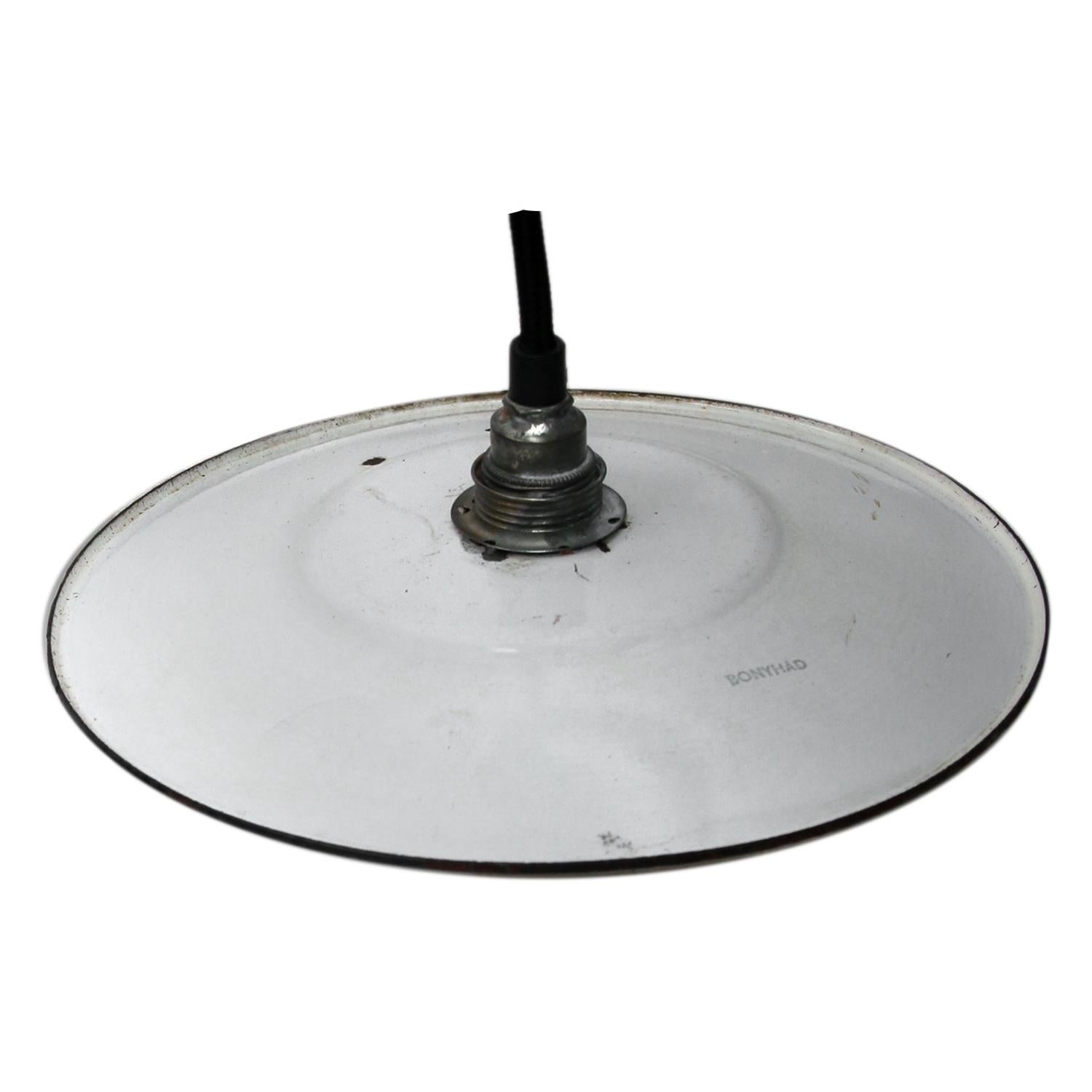 Small French industrial pendant. 

Weight 0.30 kg / 0.7 lb

Priced per individual item. All lamps have been made suitable by international standards for incandescent light bulbs, energy-efficient and LED bulbs. E17/E14 bulb holders and new