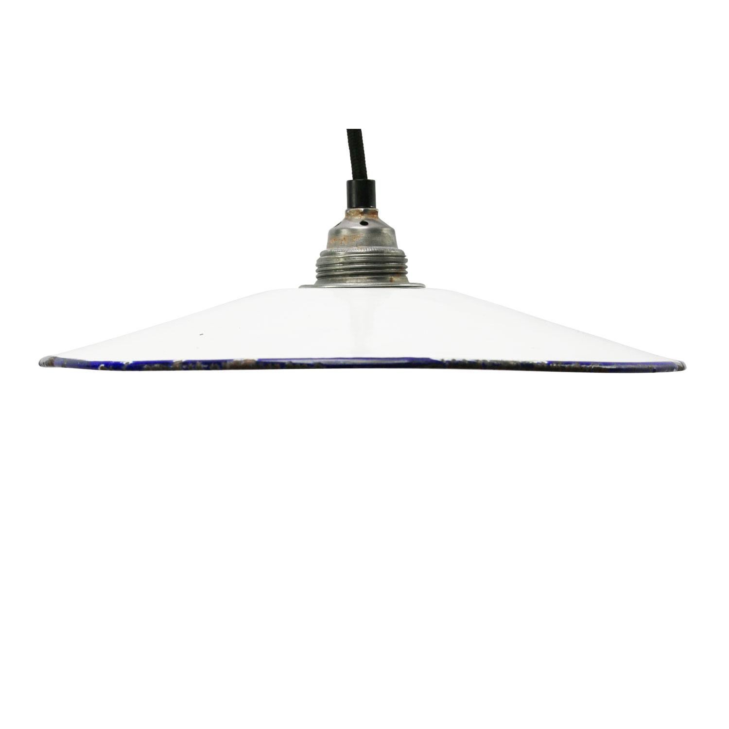 French industrial pendant.
Black / Dark Blue Edge

Measure: Weight 0.7 kg / 1.5 lb

Priced per individual item. All lamps have been made suitable by international standards for incandescent light bulbs, energy-efficient and LED bulbs. E26/E27 bulb