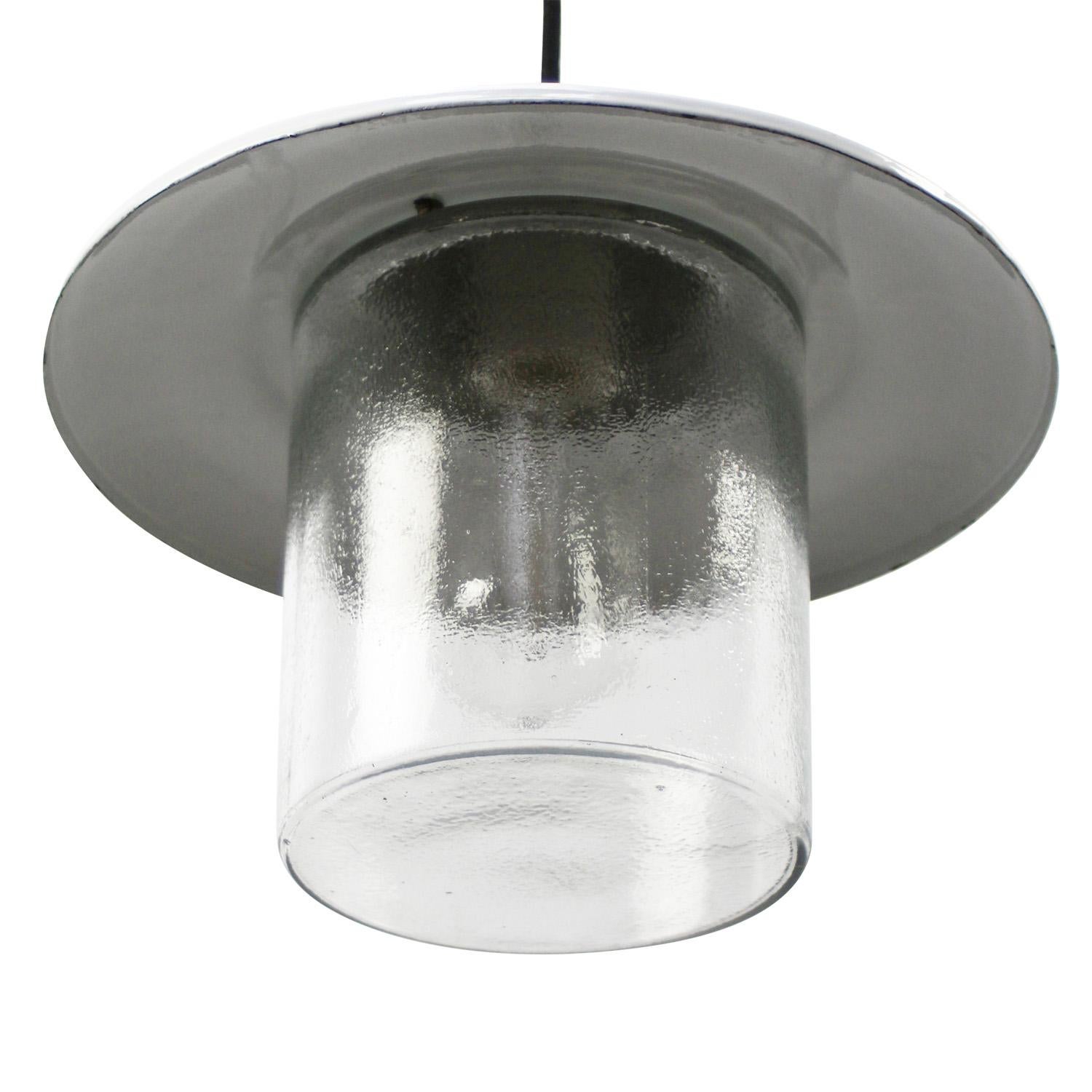 Mid-Century Modern White Enamel Frosted Glass Pendant Lights For Sale