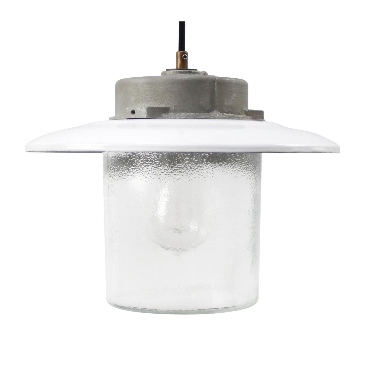Czech White Enamel Frosted Glass Pendant Lights For Sale