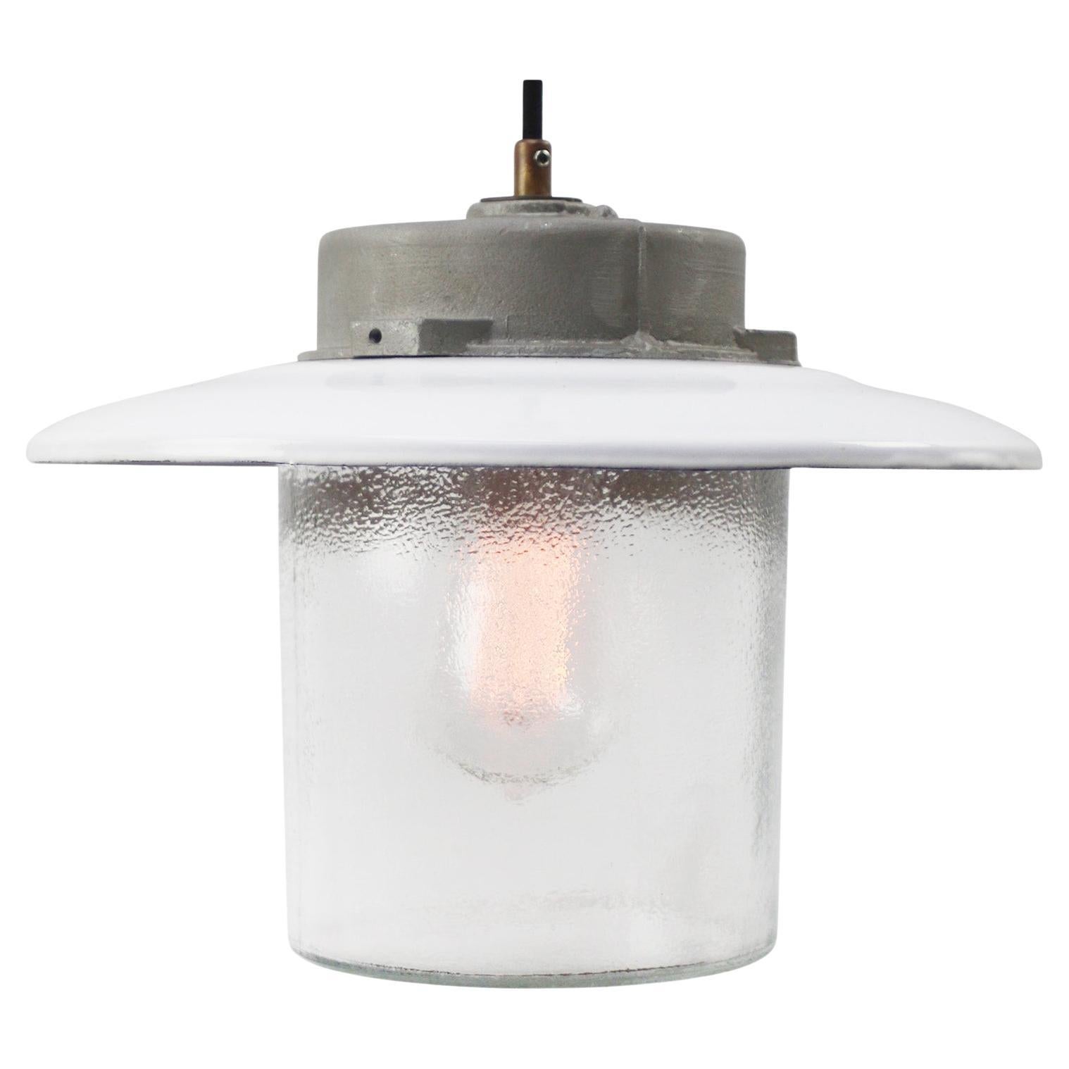 White Enamel Frosted Glass Pendant Lights For Sale