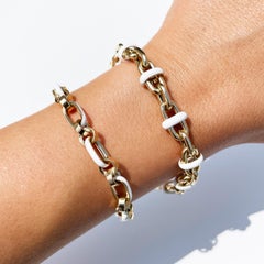 White Enamel Funky Link Bracelet 14k Yellow Gold