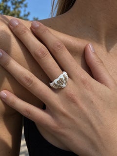 White Enamel Heart Ring White Diamond Coctail Ring Angel Wing J Dauphin
