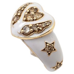 White Enamel Heart Ring White Diamond Coctail Ring Angel Wing J Dauphin