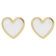 White Enamel Heart Studs Petite Earring Stack 14K Gold Contemporary Love