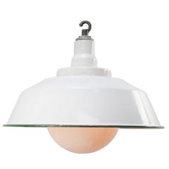 White Enamel Industrial Opaline Glass Factory Pendant Light by Benjamin Electric