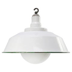 White Enamel Industrial Opaline Glass Factory Pendant Light by Benjamin Electric