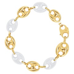 White Enamel Large Mariner Bracelet 14k Yellow Gold