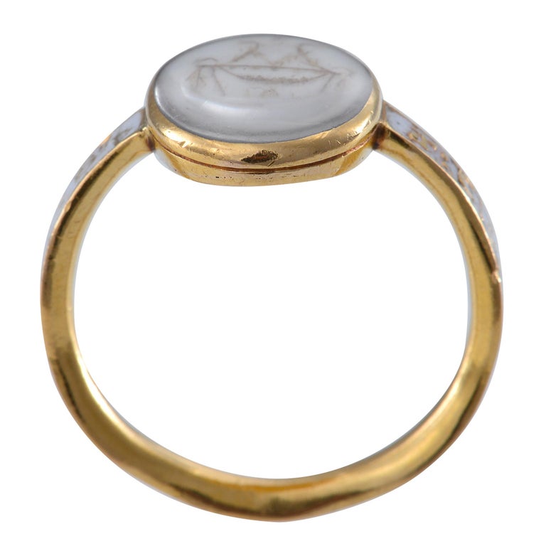 Georgian White Enamel Mourning Ring, circa 1768 For Sale