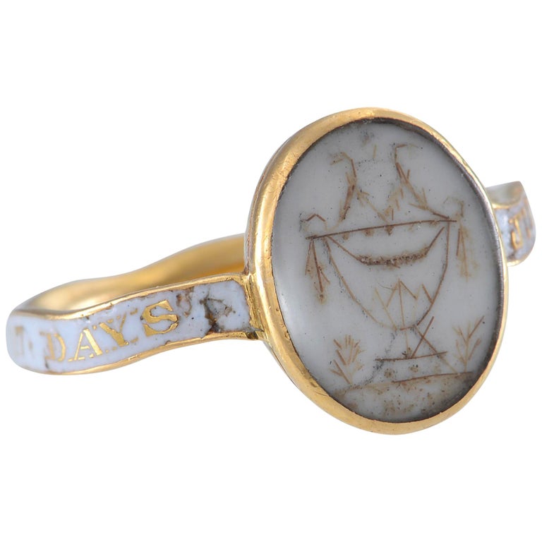 White Enamel Mourning Ring, circa 1768 For Sale