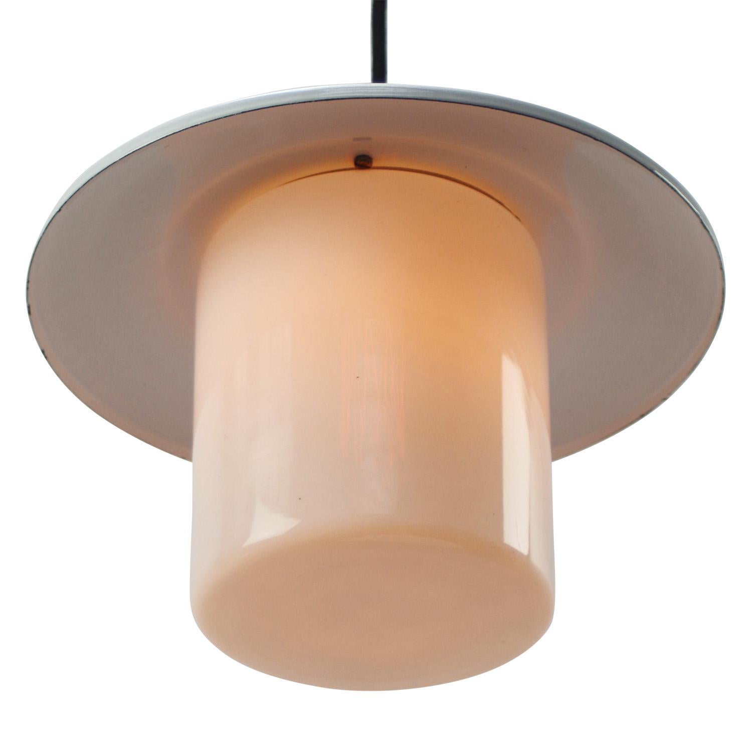 White Enamel Opaline Glass Pendant Lights In Good Condition For Sale In Amsterdam, NL