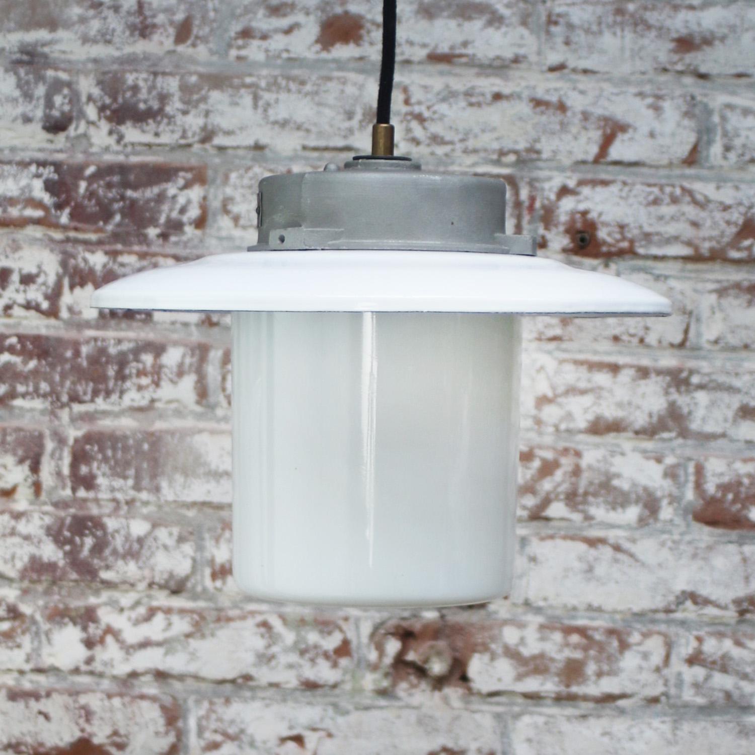 20th Century White Enamel Opaline Glass Pendant Lights For Sale