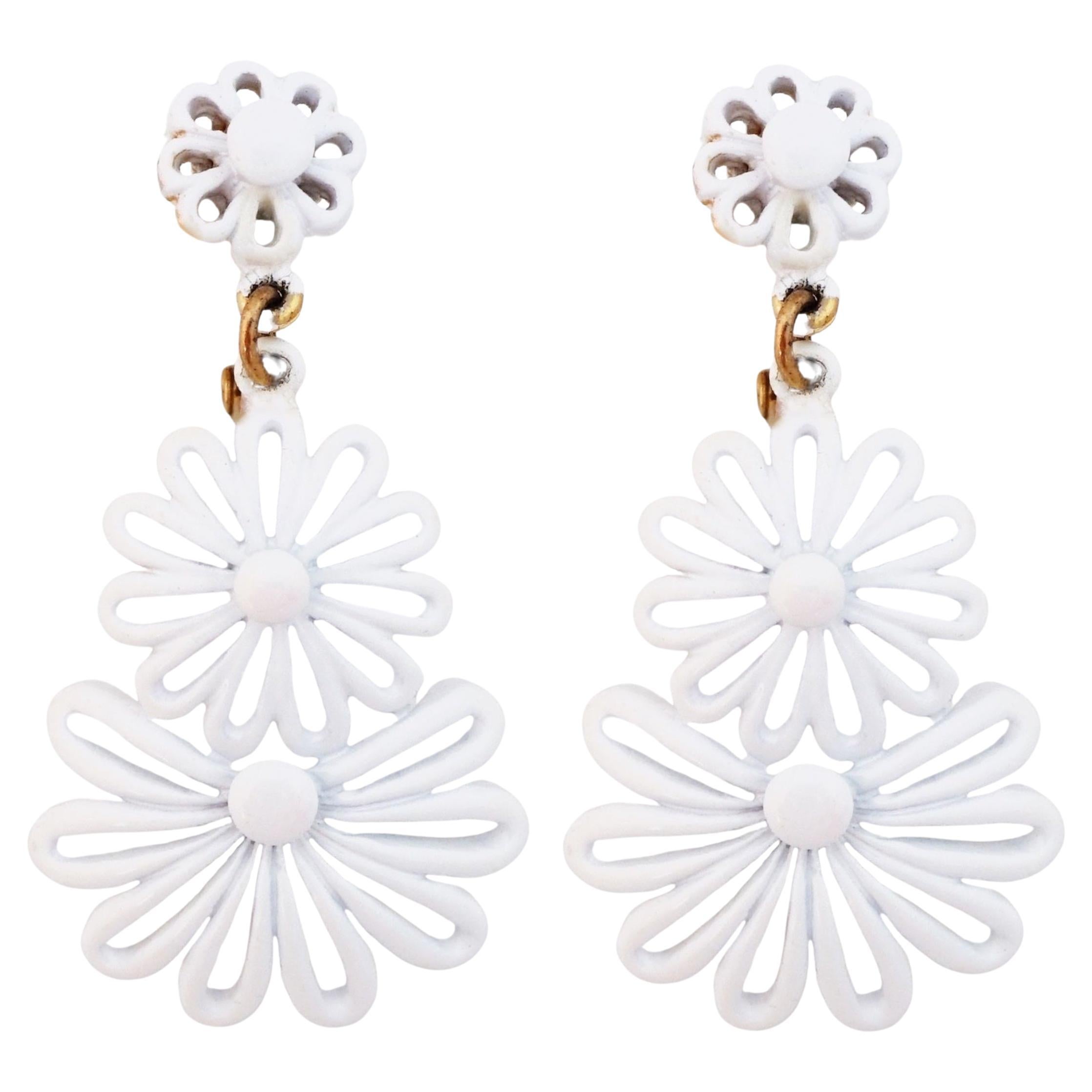 White Enamel Openwork Flower Drop Earrings By Monet, 1960s For Sale at  1stDibs