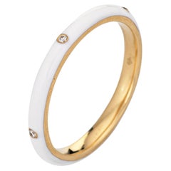 White Enamel Ring Diamond 14k Yellow Gold Fine Jewelry Stacking Band