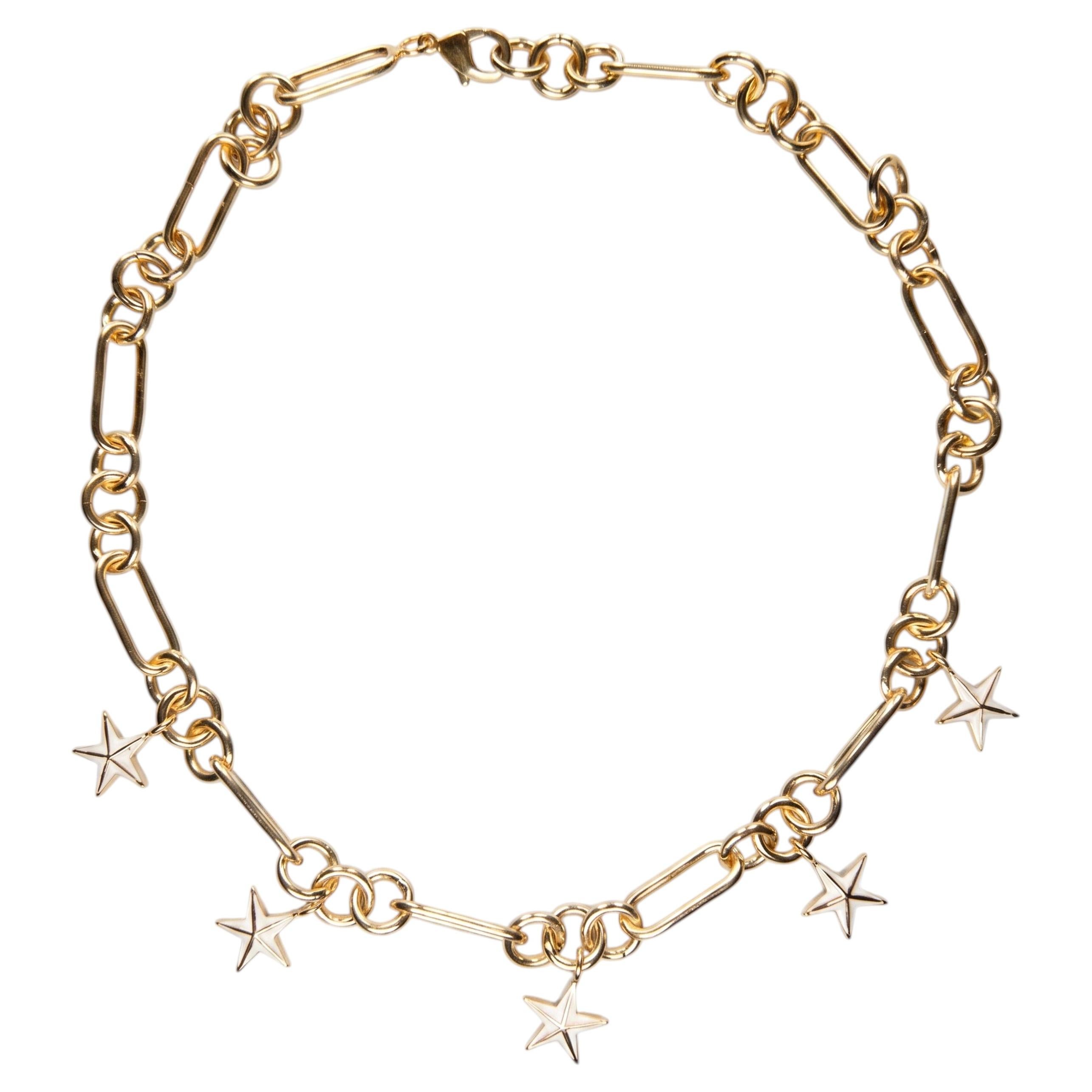 Gold-Stern-Halskette mit Stern-Anhänger, Choker, weiß emailliert