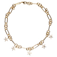 Gold Star Necklace Star Charm Choker White Enamel