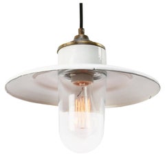 White Enamel Vintage Clear Glass Porcelain Brass Pendant Lights
