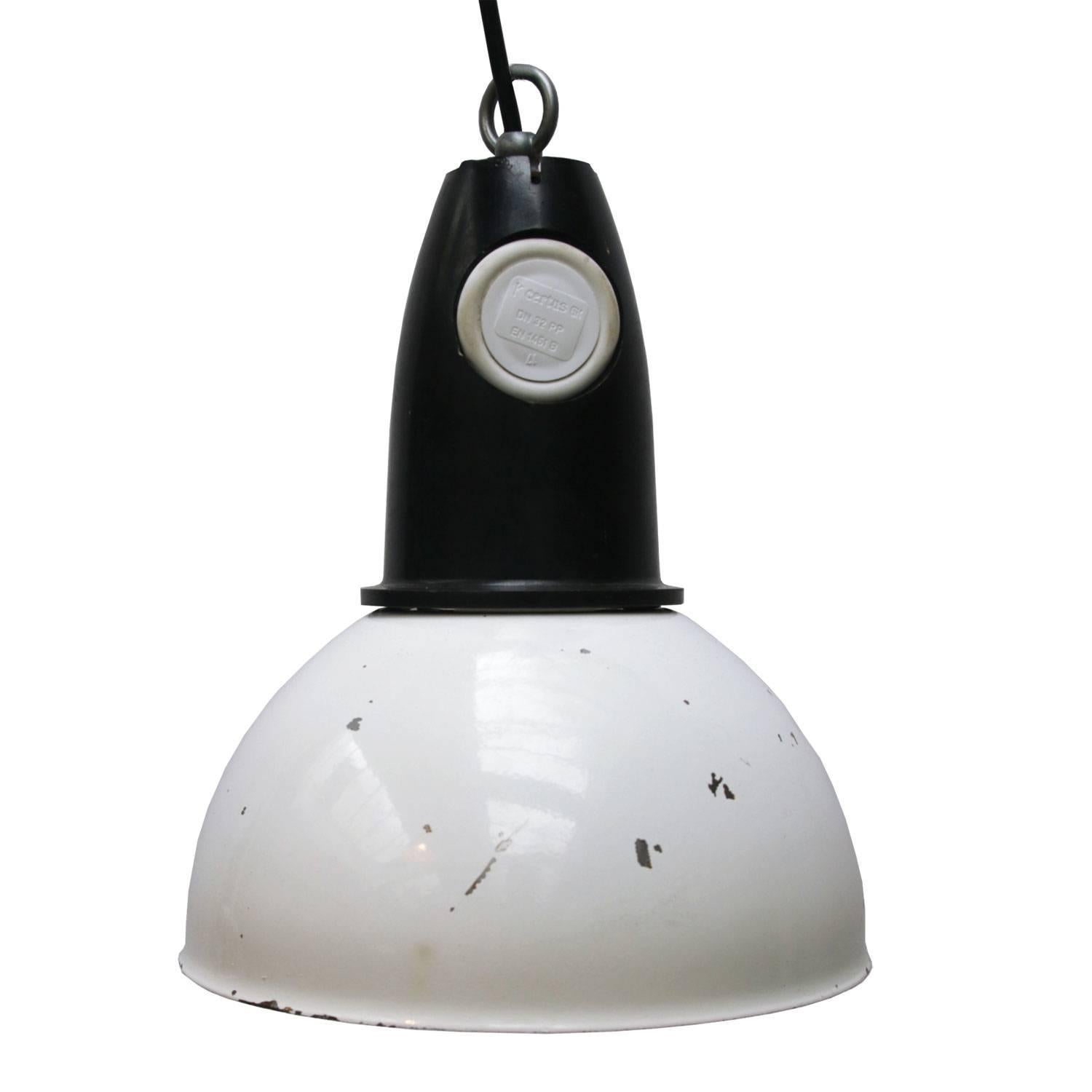 Ukrainian White Enamel Vintage Industrial Bakelite Top Pendant Lamp