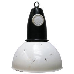 White Enamel Vintage Industrial Bakelite Top Pendant Lamp