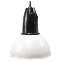 White Enamel Vintage Industrial Bakelite Top Pendant Lamps