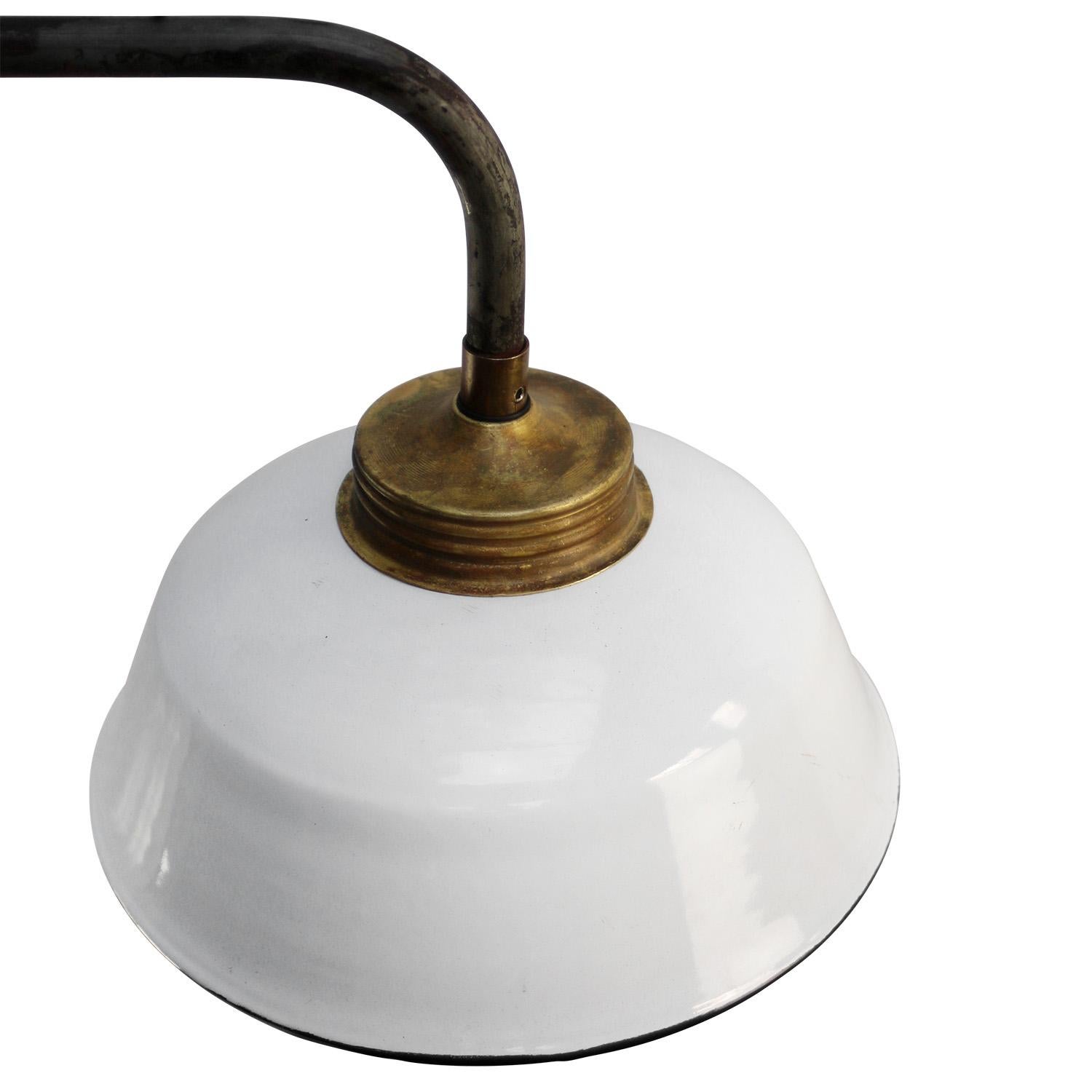 Cast White Enamel Vintage Industrial Brass Clear Striped Glass Sconces Wall Lights For Sale