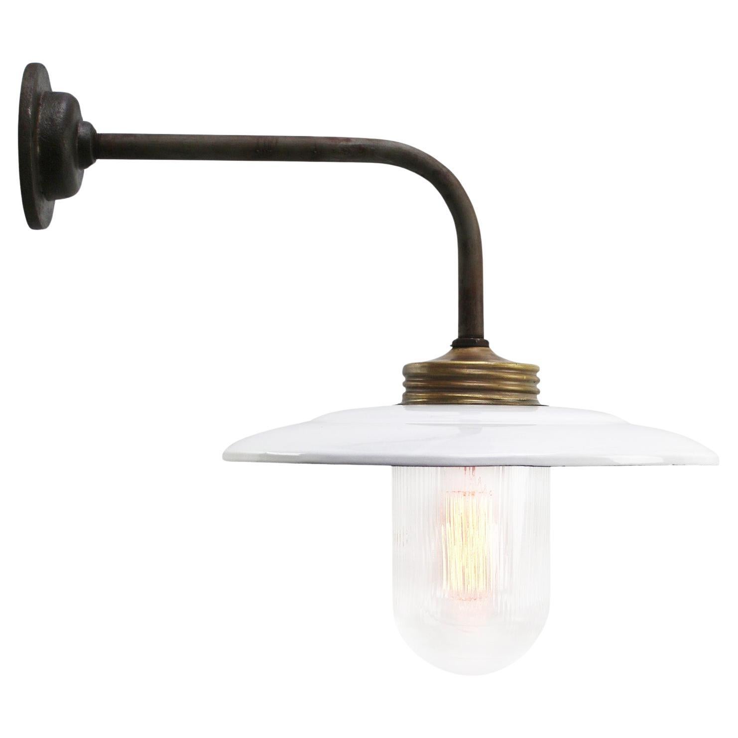 Weiß Emaille Vintage Industrie Messing klar gestreiften Glas Wandlampen Lights