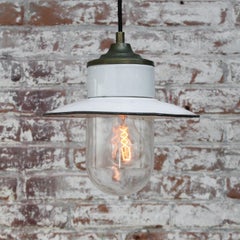 White Enamel Vintage Industrial Brass Porcelain Clear Glass Pendant Lights